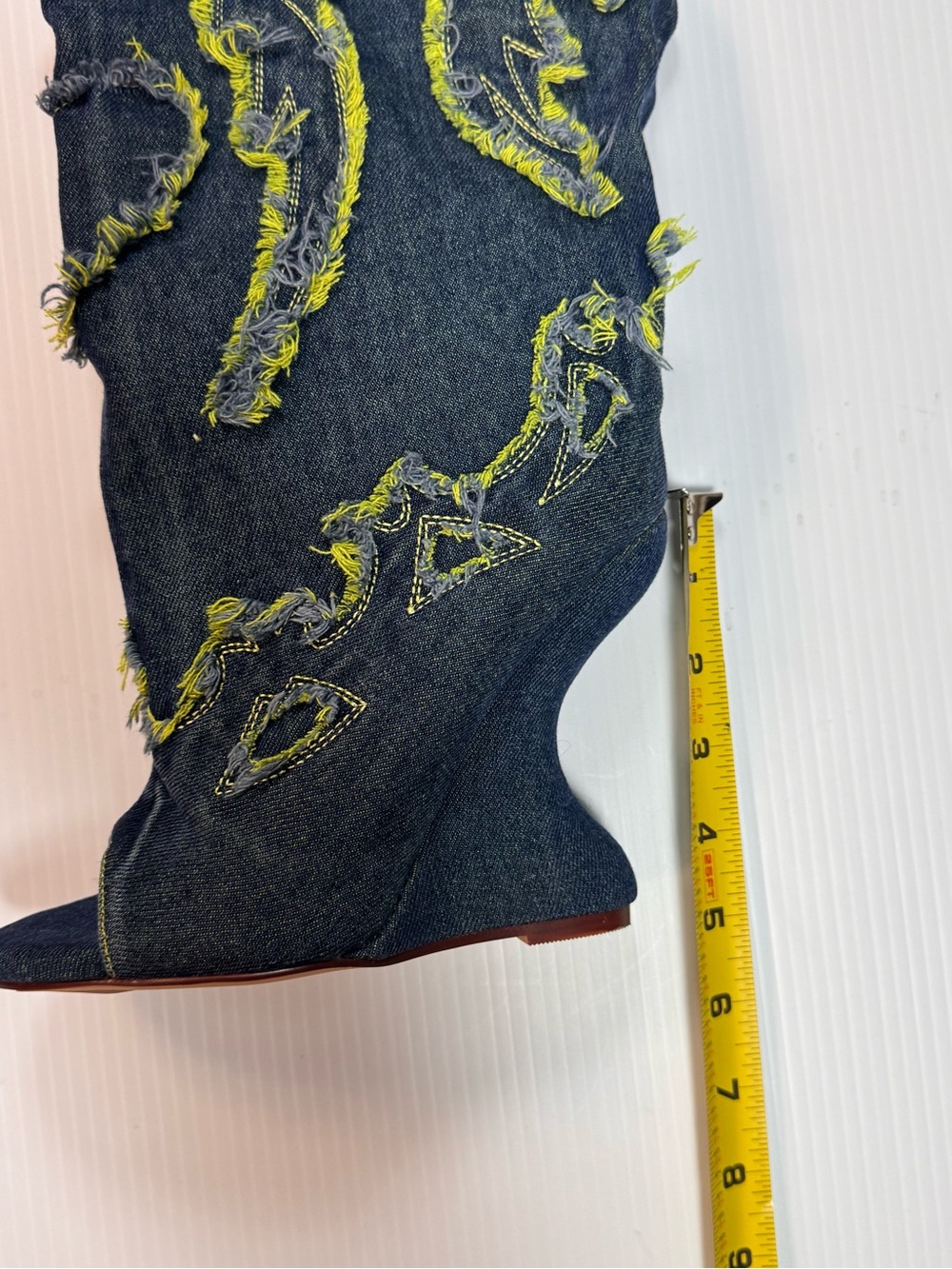 🔥 NWT AKIRA Vianca Green Multi Denim Open-Toe Boots 🔥 sizes 6- 11 - Picture 4 of 6